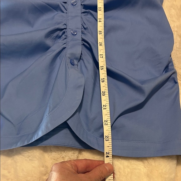 White House Black Market Sleeveless Rushed Front Shirt Tranquil Blue Size 12 - Picture 7 of 8